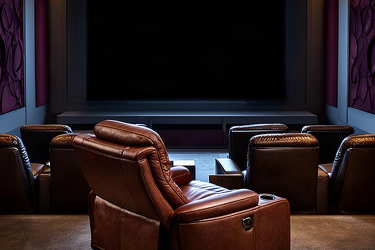 Poltrona reclinabile in pelle in una sala home cinema elegante con grande schermo
